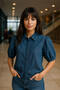 Women's Balloon Sleeve 100% Cotton Blue Jean Shirt