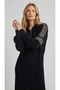 Black Women's Dress with Stone Detail on the Shoulders and Sleeves, Fermur Collar, Plus Size - 2