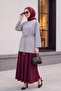 Pleated Crepe Skirt with Zipper Pocket -Burgundy - 5