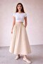 Sand Beige Double Skirt with Elastic Waist and Pockets - 3