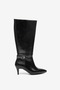 Women's Black Shiny Pointed Toe Thin Heeled Boots - 6
