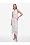 Slim Fit Regular Waist Asymmetrical Cut Floral Lace Skirt - 2