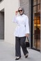 Oversize Drop Shoulder Poplin Tunic with Buckled Belt, Double Cuff Sleeves, and Hidden Buttons - White - 4