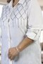 Stone Embroidered Folding Sleeve Detail Flaming Cotton Linen Large Size Shirt - 5