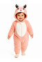 Sweet Deer Patterned Welsoft Baby Romper Hooded Plush Zippered Winter Unisex Baby Romper - 2