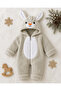 Sweet Rabbit Patterned Welsoft Baby Romper Hooded Plush Zippered Winter Unisex Baby Romper - 6