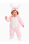 Sweet Rabbit Patterned Welsoft Baby Romper Hooded Plush Zippered Winter Unisex Baby Romper - 2