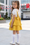 Girl's Helen Yellow Strap Tie Gilet Dress Ecru Lace Short Sleeve Blouse Evening Dress Set April 23 October 29