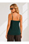 Women's Emerald Green Strap Adjustable Ruched Flowy Knitted Tank Top Blouse BLZ-19001732 - 5