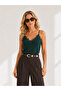Women's Emerald Green Strap Adjustable Ruched Flowy Knitted Tank Top Blouse BLZ-19001732