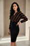 Top Striped Bottom Black Knitwear Dress -BROWN - 3
