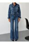 Women's Buttoned Jacket Collar Loose Wide Leg Jean Jumpsuit