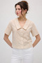 Wide Collar Embroidered Shirt - Mink - 3