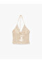 Backless Halter Neck Degaje Collar Sequined Blouse - 7