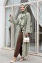 Hakim Collar Deep Slit Belted Long Modal Tunic - Green - 5