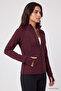 Claret Red Zippered Mock Neck Basic Comfortable Form Women's Running Jacket - 97310 - 2