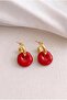 Red Enamel Two Piece Design Women's Earrings
