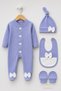 4-Piece Baby Girl Ribbed Newborn Baby Romper Set 100% Cotton Hospital Release Lilac - 4