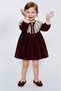 Baby Girl Dress Velvet Lace Collar Burgundy Brooch Long Sleeve Holiday Special Occasions Daily Gift