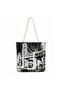 Women's Landscape Patterned Woven Shoulder Bag Daily Tote Bag - Black and White Köprü Manz