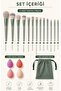 Fix Special Pouch 13-Piece Brush Set Green and 4-Piece Hard Case Makeup Sponge Set 17 Pieces - 2