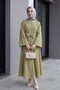 Single Button Belted Skirt Suit - Olive Green - 4