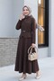 Diagonal Suit with Front Zipper Pocket Detail and Belted Skirt - Brown - 3