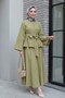 Single Button Belted Skirt Suit - Olive Green - 3