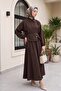 Cupra suit with elasticated sleeves, side tie, and hidden buttons - coffee