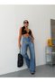 Women's High Waist V-Roched Western Detailed Wide Leg Straight Cut Jeans - 8