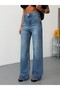 Women's High Waist V-Roched Western Detailed Wide Leg Straight Cut Jeans - 5