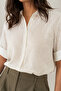 Women's Light Brown Line Patterned Linen Shirt with Folded Sleeves New Season - 2