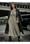 Glitter Chiffon Hijab Dress with Ruffle Detail at the Collar - Patterned -