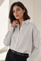 Black Oxford Textured Fabric Relaxed Cut Striped Shirt 1500073 - 3