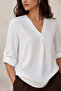 Women's White V-Neck Blouse – Comfortable Fit, Stylish Blouse with Foldable Sleeves - New Season - 4