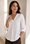 Women's White V-Neck Blouse – Comfortable Fit, Stylish Blouse with Foldable Sleeves - New Season - 2