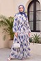 Patterned Lace-Up Lined Segmented Chiffon Dress -Indigo - 3