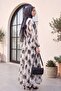 Patterned Lace-Up Lined Segmented Chiffon Dress - Black - 5