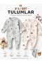 2-Piece Baby Rompers with Booties Teddy Bear Patterned Ribbed Cotton Newborn Rompers Set 1-3-6-9 Months