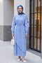 Double Layered Waist-Tied Brooch Lined Linen Look Dress - Blue - 3