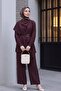 Asymmetrical Cut Trousers Lined Belted Cupra Set - Burgundy - 4