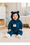 Sweet Teddy Bear Embroidered Welsoft Plush Hooded Zippered Winter Unisex Baby Romper - 4