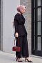 Asymmetrical Cut Trousers Lined Belted Cupra Set - Black - 3