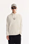 Men's Ecru Hooded Cotton Bi-Stretch Printed Regular Fit Sweatshirt A52Y1211