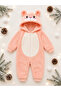 Sweet Teddy Bear Patterned Welsoft Plush Hooded Zippered Winter Unisex Baby Romper - 6