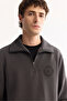 Men's Anthracite Stand Collar Zippered Soft Touch Printed Regular Fit Sweatshirt A52Y1273 - 6