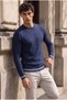 Marino Stripe Detailed Lycra Crew Neck Slim Men's Knitwear Sweater - Navy Blue - 7