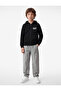 Printed Detailed Cotton Pocketed Three-Thread Ribbed Hooded Zippered Sweatshirt