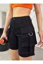 Black Cargo Pocket High Waist Stretchy Denim Shorts