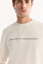 Men's Ecru Crew Neck Cotton Bi-Stretch Printed Regular Fit Sweatshirt A52Y1210 - 6